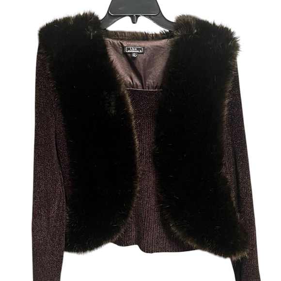 Brown Sweater with Faux Fur Vest Trim